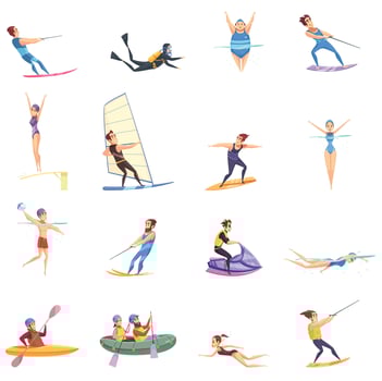 A Summer sport set of isolated doodle style human characters of sportspeople with implements on blank background illustration vector
