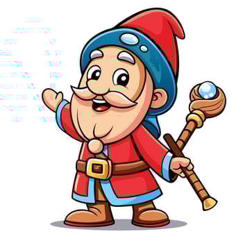 Cheerful Cartoon Wizard with Staff vector