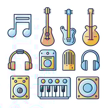 Collection of musical instruments and audio equipment vector