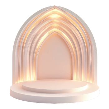 Round pastel toned podium with abstract arches enhancing a modern setting png