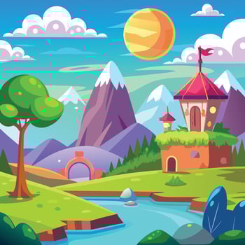 Colorful Cartoon Landscape with a Small House vector