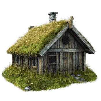 Viking House with Grass Roof on Transparent Background png
