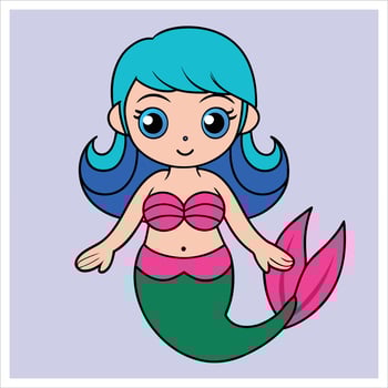 A cartoon mermaid with blue hair and pink tail vector