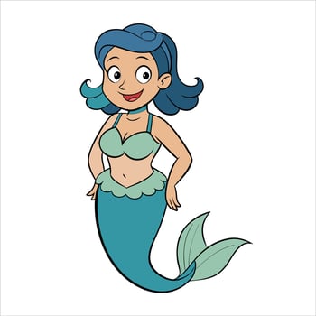 A cartoon mermaid with blue hair and green tail vector