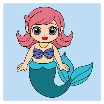 A cartoon mermaid with pink hair and blue eyes vector