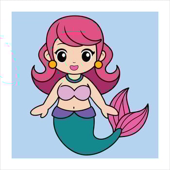 A cartoon mermaid with pink hair and pink tail vector