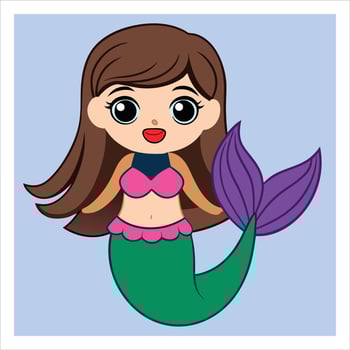 A cartoon mermaid with long hair and a purple tail vector
