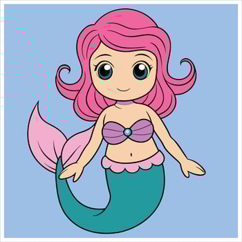 A cartoon mermaid with pink hair and blue eyes vector
