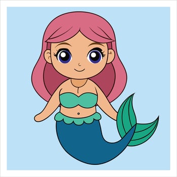 A cartoon mermaid with pink hair and blue eyes vector