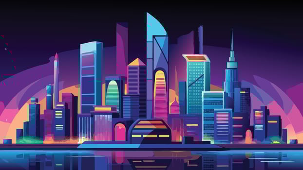 Vibrant Neon Cityscape at Night Futuristic Urban Skyline Illustration vector