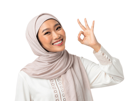 smiling woman in hijab making okay hand gesture, expressing positivity and confidence png