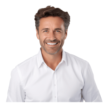 man with a white shirt and a beard is smiling isolated on transparent background png