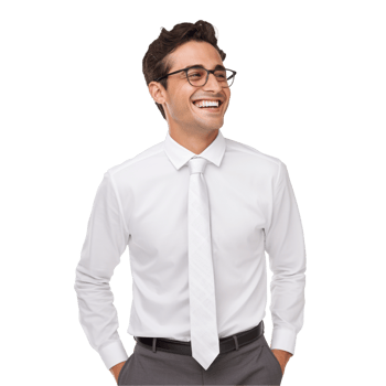 A man wearing a white shirt and a tie is smiling isolated on transparent background png