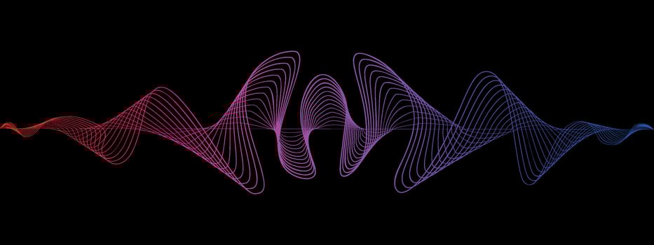 Abstract fluent gradient wavy lines of the sound wave. Dynamic pulsating wave. Musical neon concept, symbols of the frequency of digital music. illustration on a black background vector