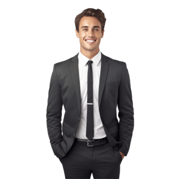 A man in a suit and tie is smiling isolated on transparent background png
