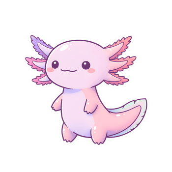 Cute Kawaii Axolotl with Pastel Colors and a Happy Expression on Transparent Background png