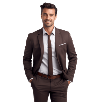 A man wearing a brown suit and a white shirt isolated on transparent background png