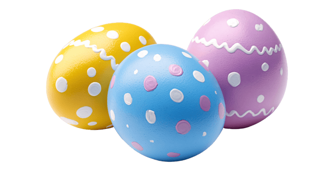 Easter eggs with colorful decorated polka dot patterns isolated on transparent background png