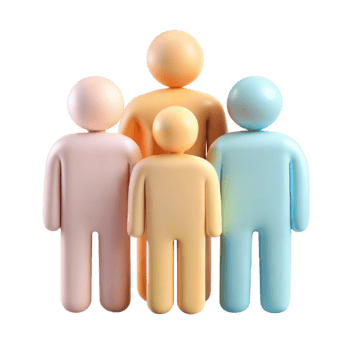3D Render of a Family Unit with Four PastelColored Figures Representing Parents and Children png