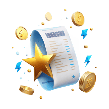 Reward Points Receipt with Golden Coins Stars and Lightning Bolts png