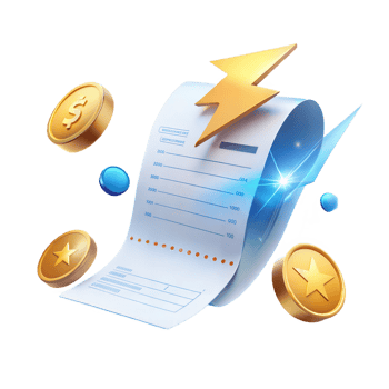 Fast Payment Receipt with Golden Coins and Lightning Bolt Graphic png
