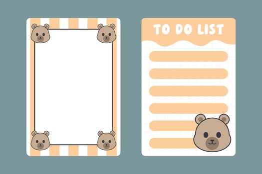 Kawaii Bear Themed Notes and To Do List Template vector