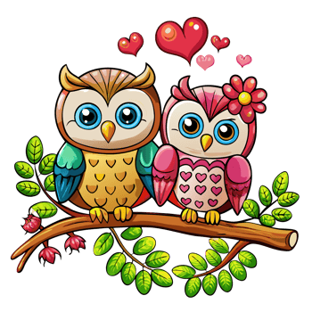 Romantic owl pair enjoying a magical night on a tree branch in transparent background png