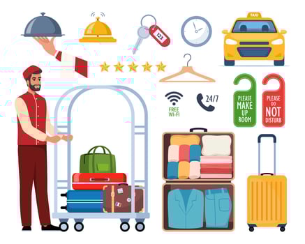 Hotel and Hospitality icon set. Lodging. Restaurant and hotel service. illustration. vector