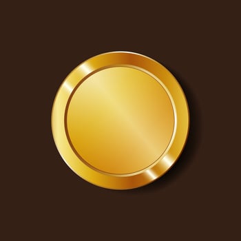 Gold blank metal coin, 3D realistic money, cash, treasure. Game assets, payment signs, bank, financial symbols illustration isolated on brown background vector