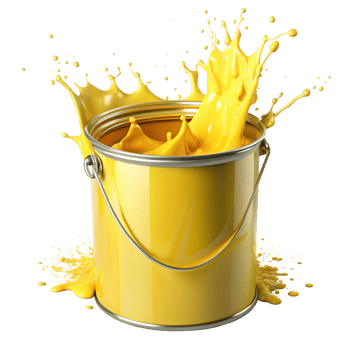 yellow paint box with yellow paint splash is isolated on transparent background png