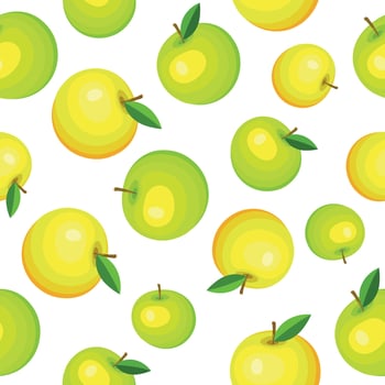 Seamless pattern with yellow and green apples with leaves isolated on a white background. Cute pattern with apples for textile design, packaging, gift wrapping. vector