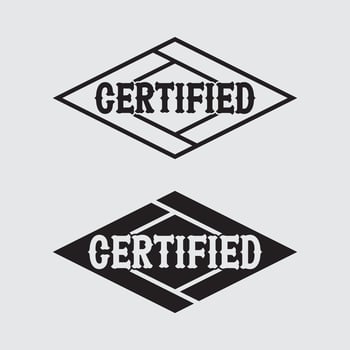 Certified rubber stamp set with certified text in frame or round Rectangular border Certification or seal icon logo design illustration and idea vector