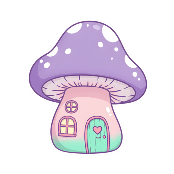 Cute Kawaii Mushroom House with Fantasy Fairy Tale Design on Transparent Background png