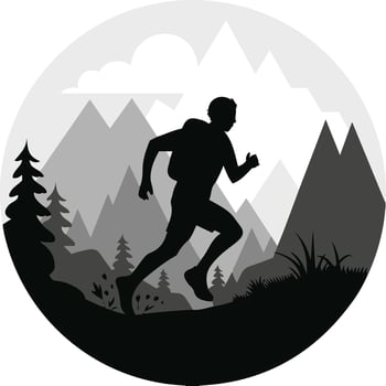 Mountain Hiking Trail Running Silhouette Circular T-shirt Design vector