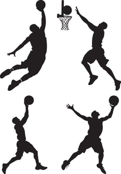 Set of basketball player dunking silhouettes in action poses vector