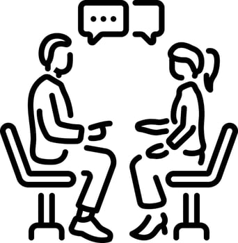 A line style icon of two characters doing team discussion vector
