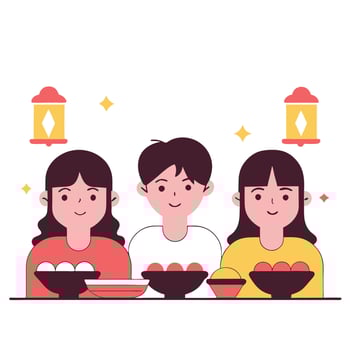 Happy family enjoying a meal vector