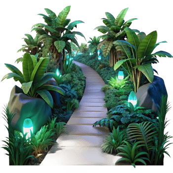 extraordinary creative A Lush Overgrown Jungle Path at Twilight 4K png