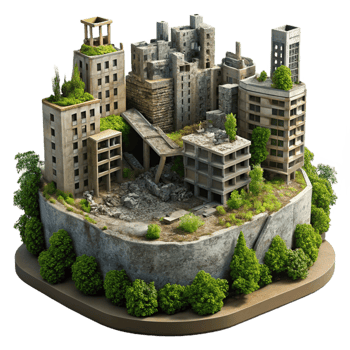 dramatic traditional Post Apocalyptic Cityscape Ruined Buildi original png