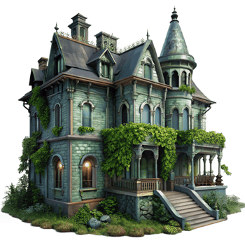 elegant rustic A Dilapidated Victorian Mansion Overgrown detailed png