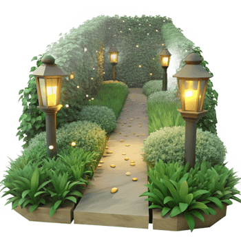 wonderful traditional A Lush Overgrown Garden Path at Twilight high quality png