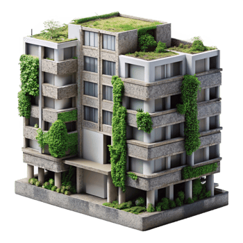wonderful artistic Brutalist Concrete Apartment Complex Ov detailed png