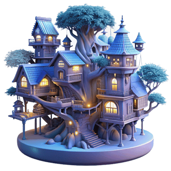vibrant abstract A Towering Bioluminescent Treehouse City premium png