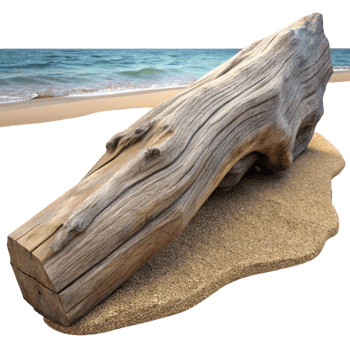 vibrant traditional A Cracked Piece of Driftwood on the Beach professional png
