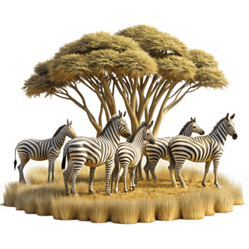 dramatic modern A Group of Zebras Grazing in the Savanna authentic png
