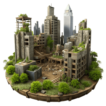 elegant modern A Post Apocalyptic Cityscape with Ruined authentic png