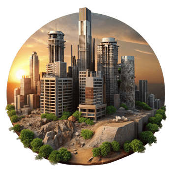 beautiful rustic Post Apocalyptic Cityscape Crumbling Skys authentic png