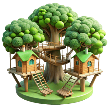 serene creative A Treehouse Village Interconnected by Rop authentic png