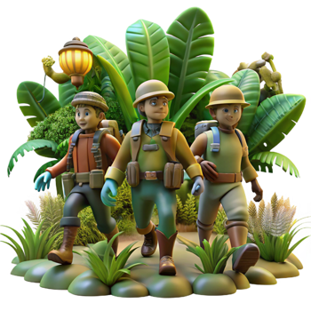 vibrant contemporary A Group of Steampunk Explorers Navigating png