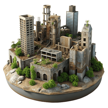 stunning rustic Post Apocalyptic Cityscape Ruined Buildi premium png